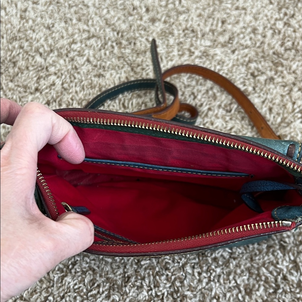 Dooney and Bourke Florentine Leather Crossbody Bag in Teal with Contrast Strap - Picture 5 of 12